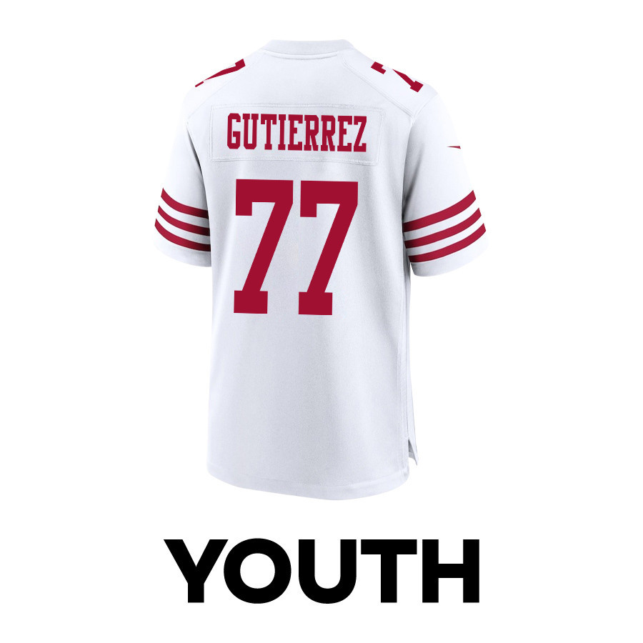 Alfredo Gutierrez 77 San Francisco 49ers Super Bowl LVIII Patch Game YOUTH Jersey - White JS5808 nicesnker - Image 3