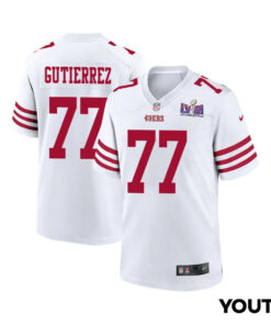 Alfredo Gutierrez 77 San Francisco 49ers Super Bowl LVIII Patch Game YOUTH Jersey - White JS5808 nicesnker