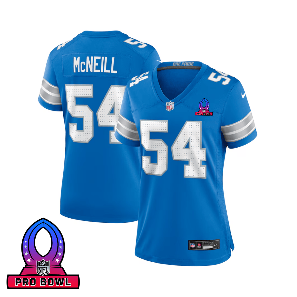 Alim McNeill 54 Detroit Lions 2025 Pro Bowl Patch Women Game Jersey - Blue JS1149 nicesnker