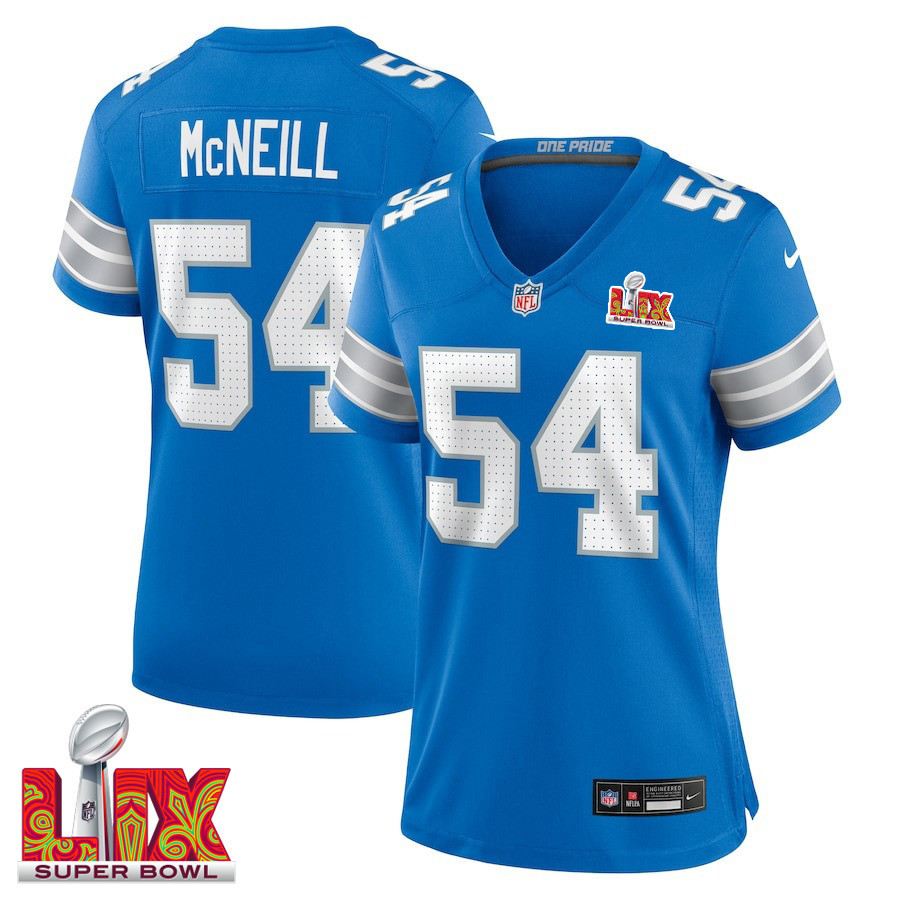 Alim McNeill #54 Detroit Lions Super Bowl LIX Women's Jersey - Blue JS5635 nicesnker