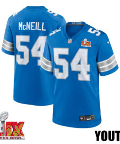 Alim McNeill #54 Detroit Lions Super Bowl LIX YOUTH Jersey - Blue JS3710 nicesnker