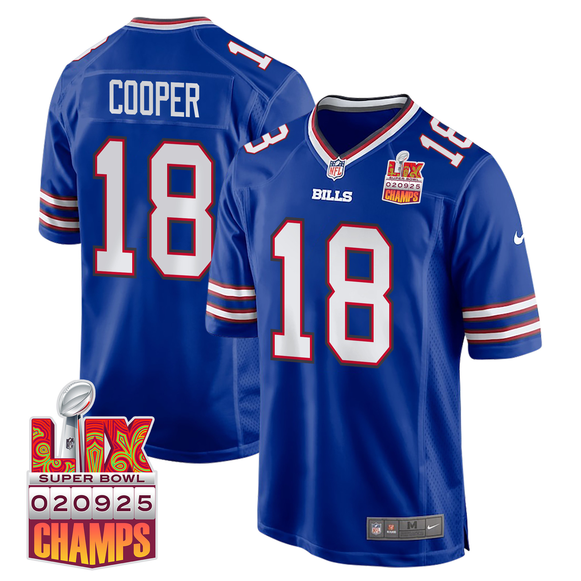 Amari Cooper 18 Buffalo Bills Super Bowl LIX Champions Patch Game Men Jersey - Royal JS9412 nicesnker