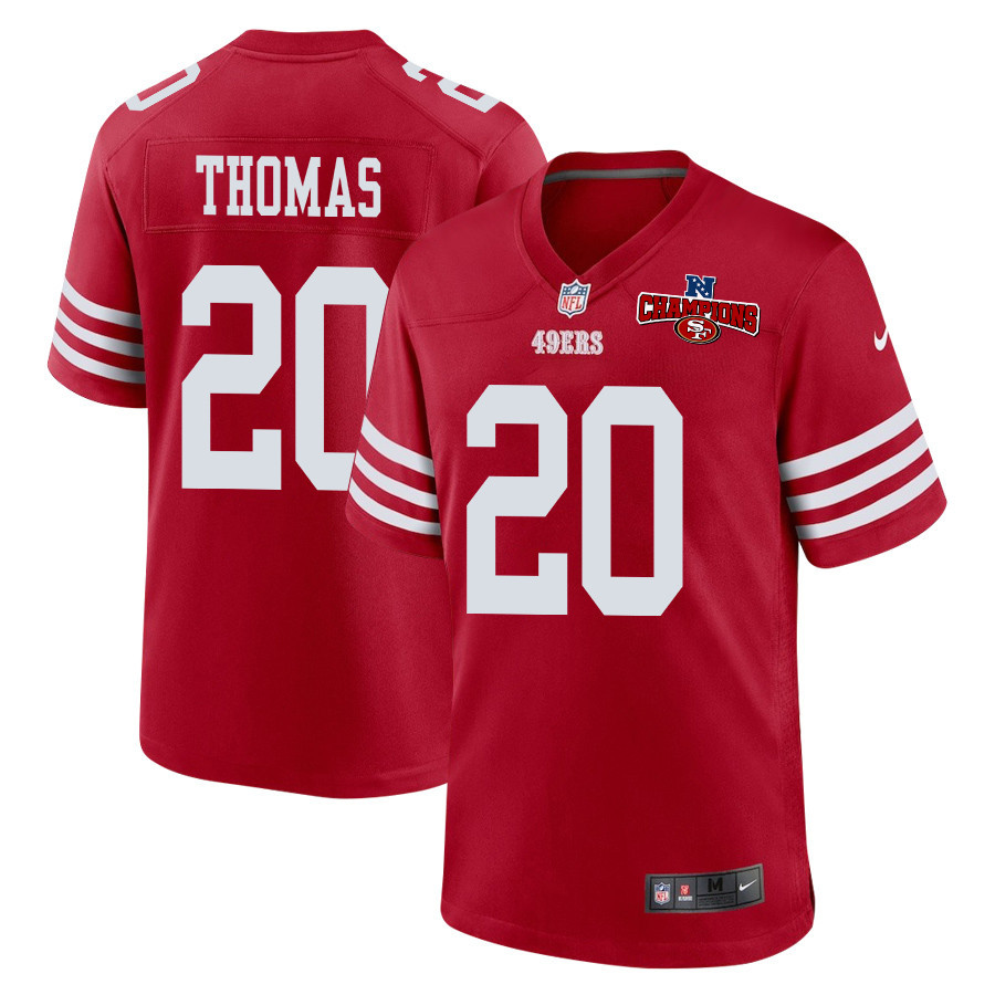 Ambry Thomas 20 San Francisco 49ers NFC Champions Patch Game Men Jersey - Scarlet JS8076 nicesnker