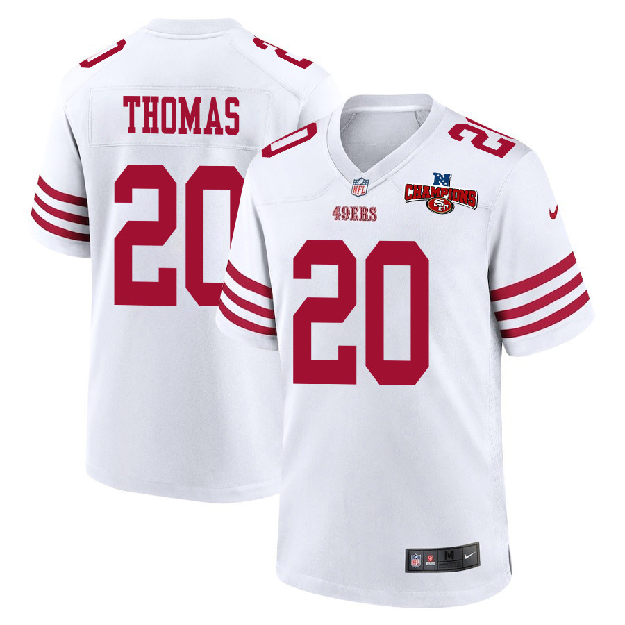 Ambry Thomas 20 San Francisco 49ers NFC Champions Patch Game Men Jersey - White JS2369 nicesnker