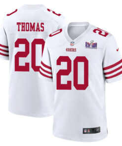 Ambry Thomas 20 San Francisco 49ers Super Bowl LVIII Patch Game Men Jersey - White JS4372 nicesnker