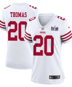 Ambry Thomas 20 San Francisco 49ers Super Bowl LVIII Patch Game Women Jersey - White JS9142 nicesnker
