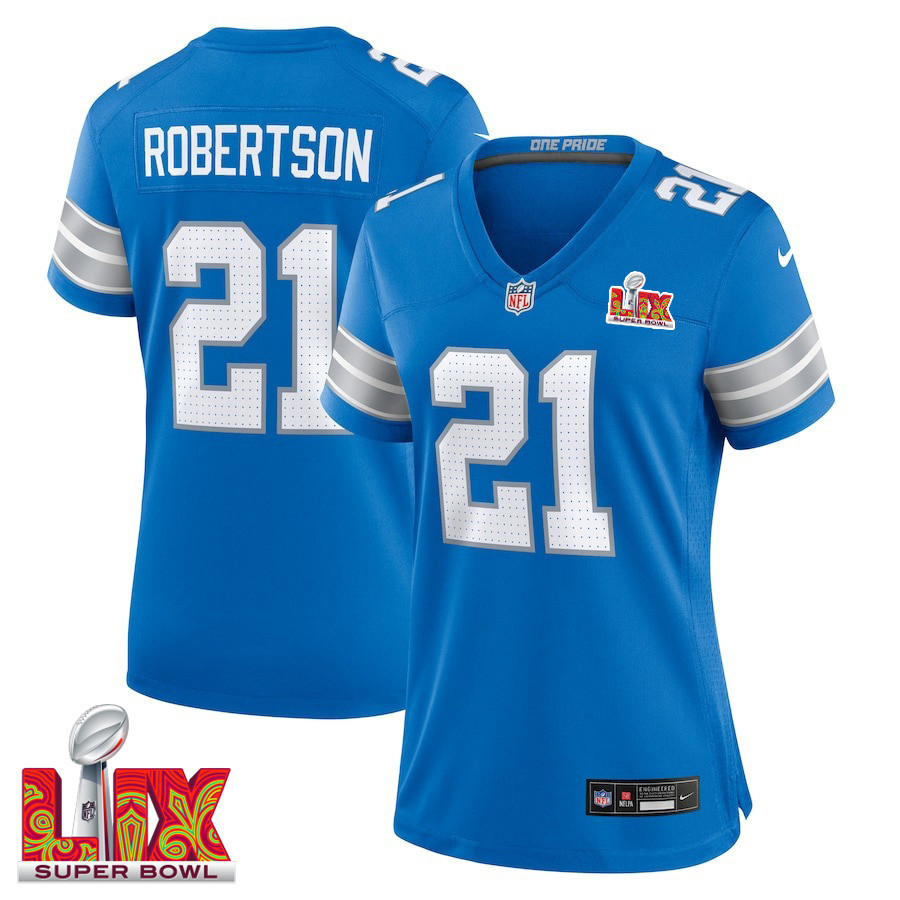 Amik Robertson #21 Detroit Lions Super Bowl LIX Women's Jersey - Blue JS2392 nicesnker