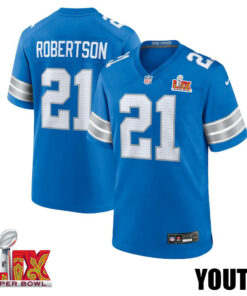 Amik Robertson #21 Detroit Lions Super Bowl LIX YOUTH Jersey - Blue JS3309 nicesnker
