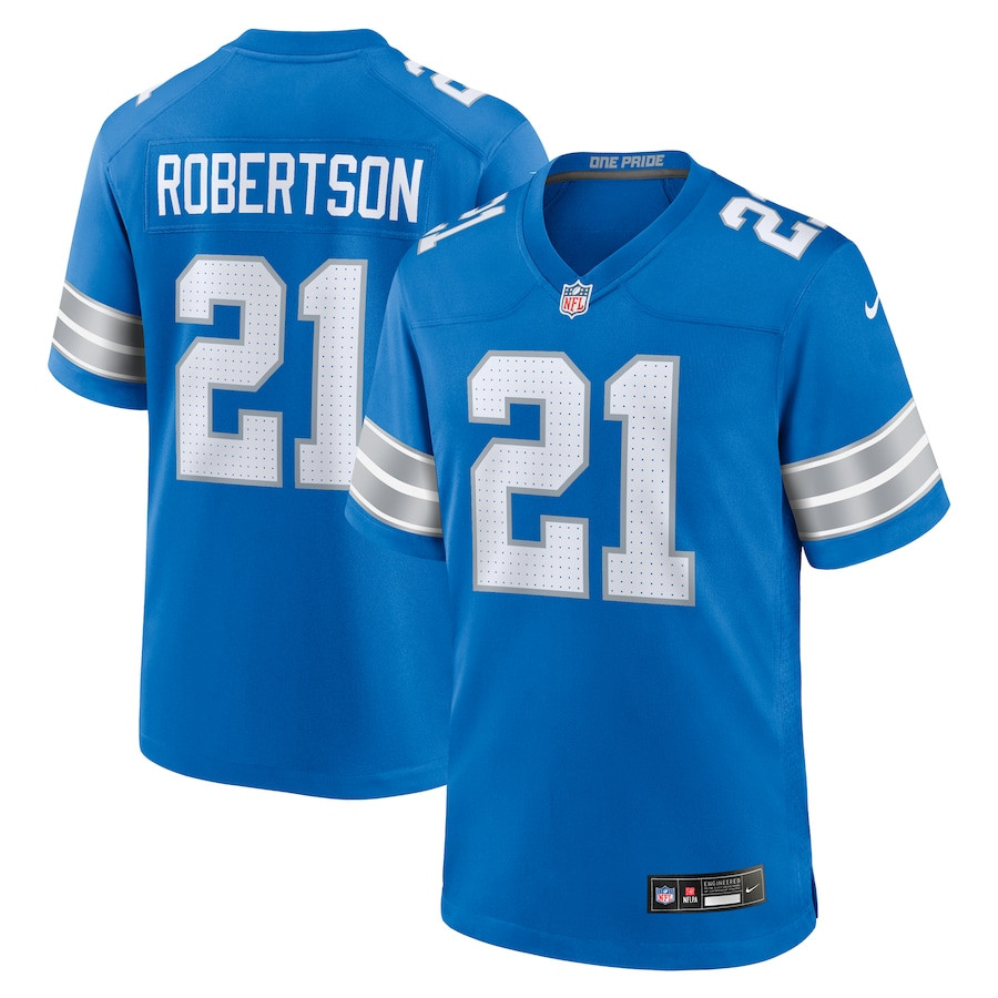 Amik Robertson 21 Detroit Lions Team Game Men Jersey - Blue JS1788 nicesnker