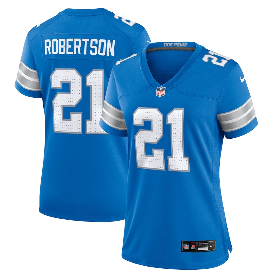 Amik Robertson 21 Detroit Lions Team Game Women Jersey - Blue JS6687 nicesnker