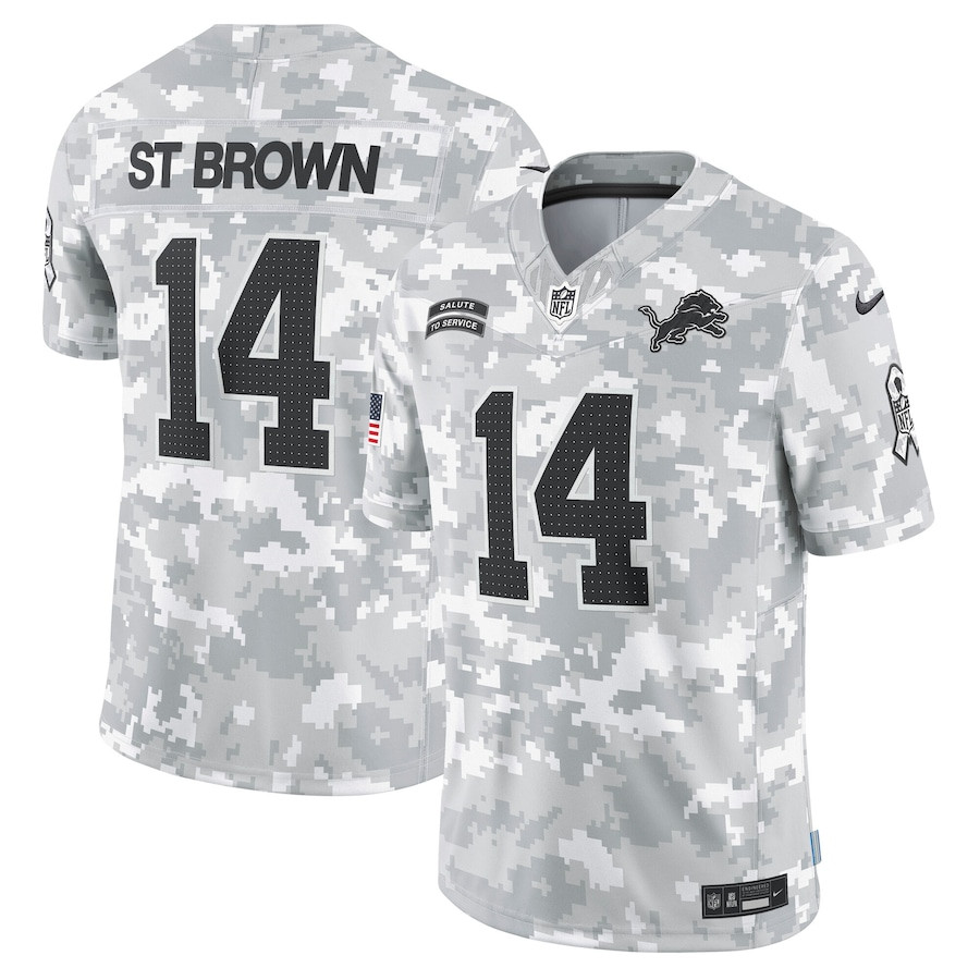 Amon-Ra St. Brown 14 Detroit Lions 2024 Salute to Service Limited Men Jersey - Arctic Camo JS1276 nicesnker