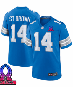 Amon-Ra St. Brown 14 Detroit Lions 2025 Pro Bowl Patch Game Men Jersey - Blue JS3145 nicesnker