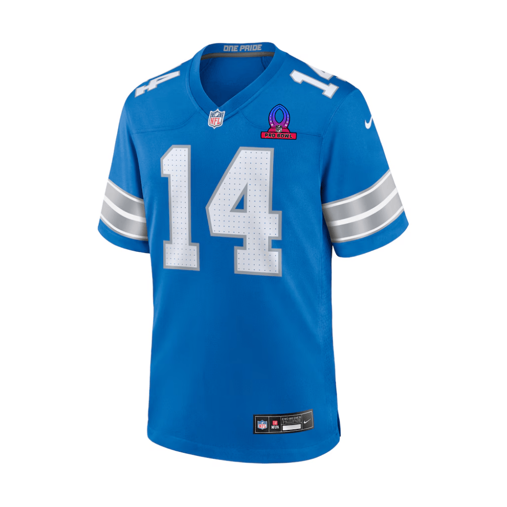 Amon-Ra St. Brown 14 Detroit Lions 2025 Pro Bowl Patch Game Men Jersey - Blue JS3145 nicesnker - Image 2