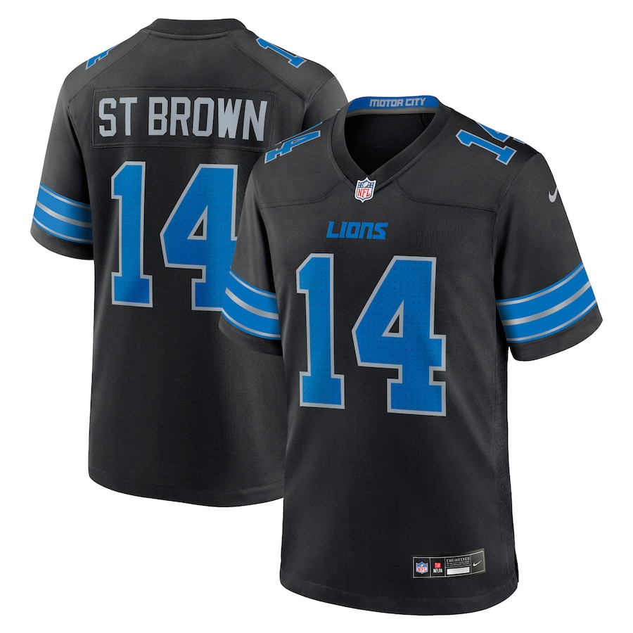 Amon-Ra St. Brown 14 Detroit Lions 2nd Alternate Game Jersey - Men, Black JS5137 nicesnker