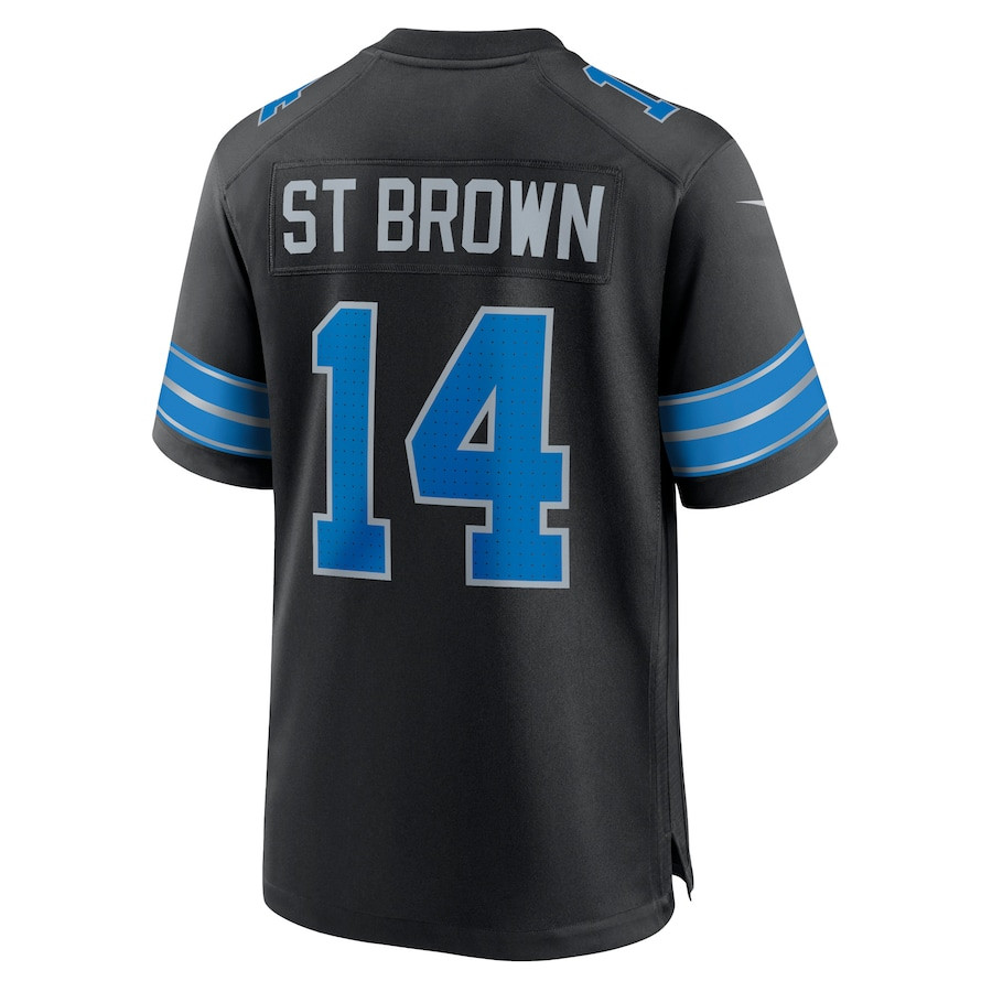Amon-Ra St. Brown 14 Detroit Lions 2nd Alternate Game Jersey - Men, Black JS5137 nicesnker - Image 3