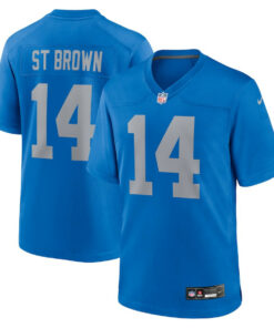Amon-Ra St. Brown 14 Detroit Lions Alternate Game Men Jersey - Blue JS3244 nicesnker