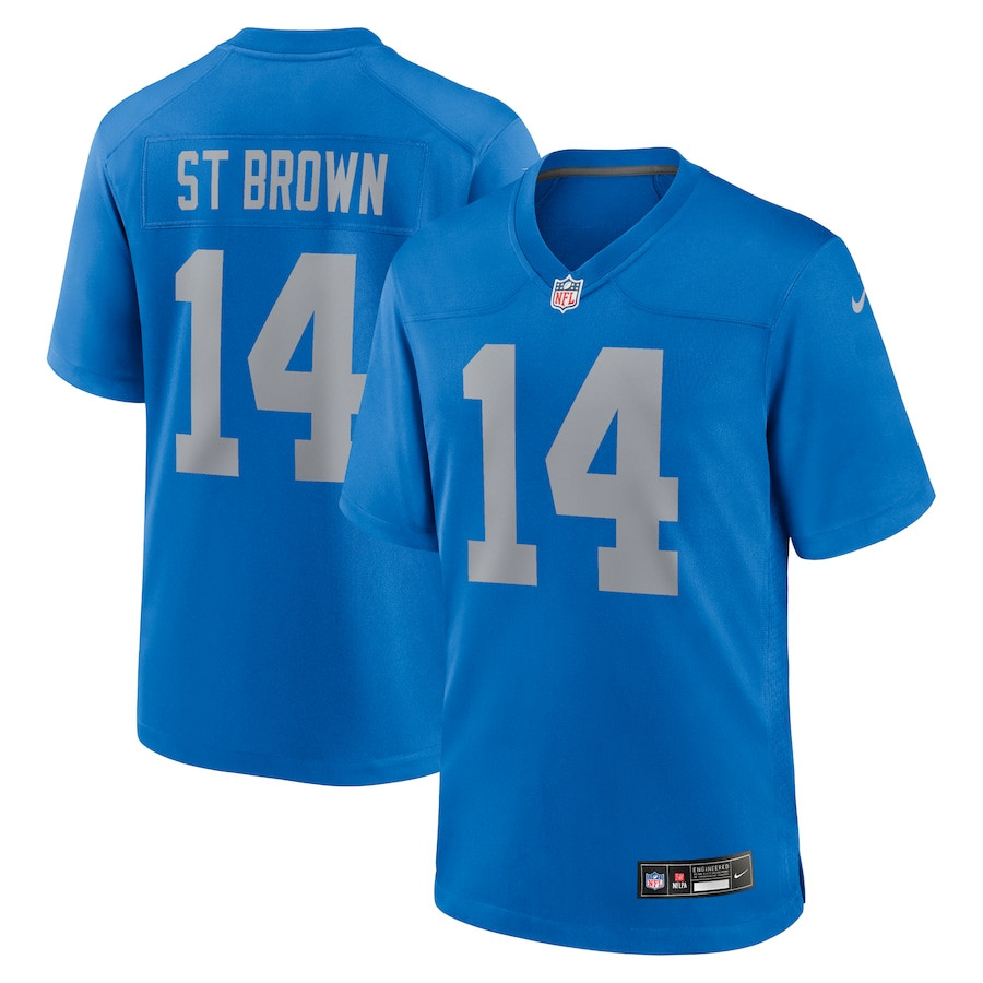 Amon-Ra St. Brown 14 Detroit Lions Alternate Game Men Jersey - Blue JS3244 nicesnker