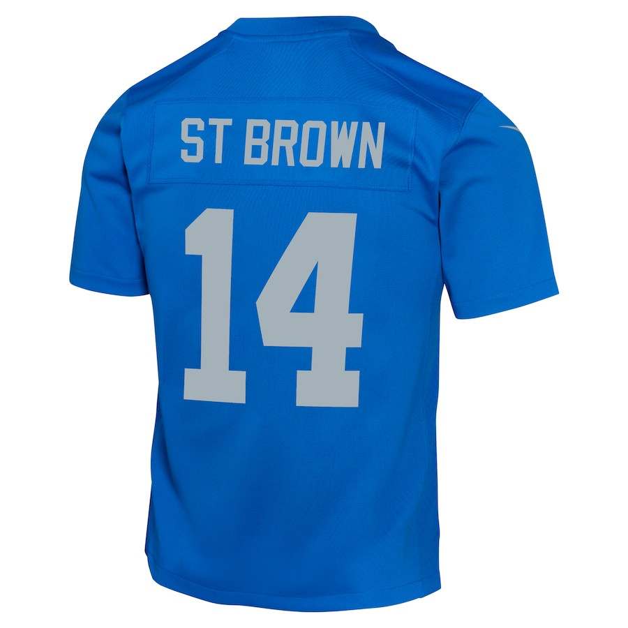 Amon-Ra St. Brown 14 Detroit Lions Alternate Game YOUTH Jersey - Blue JS7835 nicesnker - Image 3
