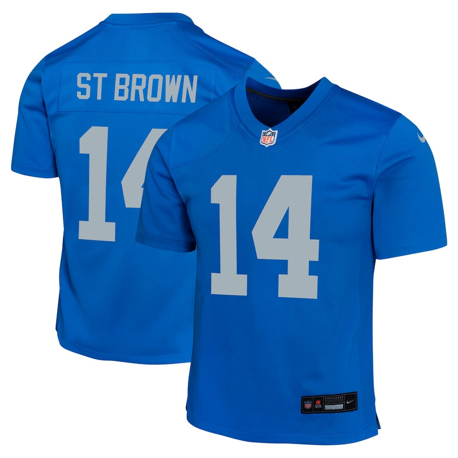 Amon-Ra St. Brown 14 Detroit Lions Alternate Game YOUTH Jersey - Blue JS7835 nicesnker
