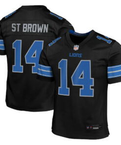Amon-Ra St. Brown 14 Detroit Lions Alternate Player Game YOUTH Jersey - Black JS3620 nicesnker