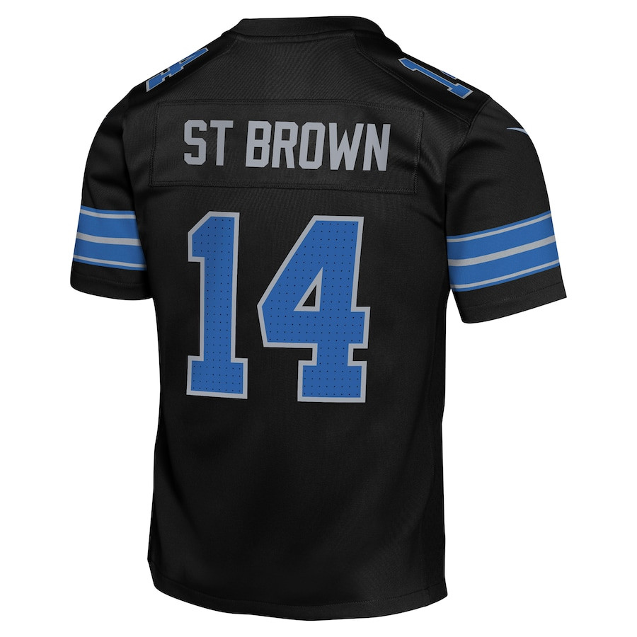 Amon-Ra St. Brown 14 Detroit Lions Alternate Player Game YOUTH Jersey - Black JS3620 nicesnker - Image 3