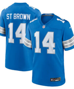 Amon-Ra St. Brown 14 Detroit Lions Game Jersey - Men, Blue JS5681 nicesnker