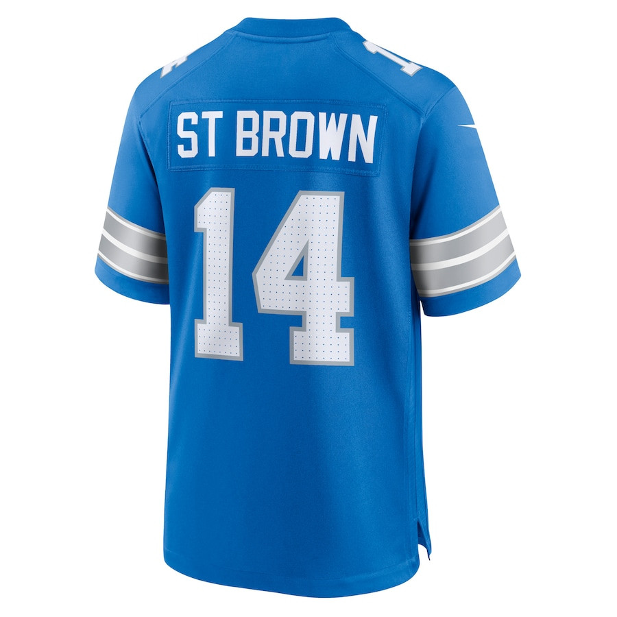 Amon-Ra St. Brown 14 Detroit Lions Game Jersey - Men, Blue JS5681 nicesnker - Image 3
