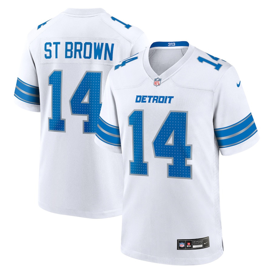 Amon-Ra St. Brown 14 Detroit Lions Game Jersey - White, Men JS2310 nicesnker