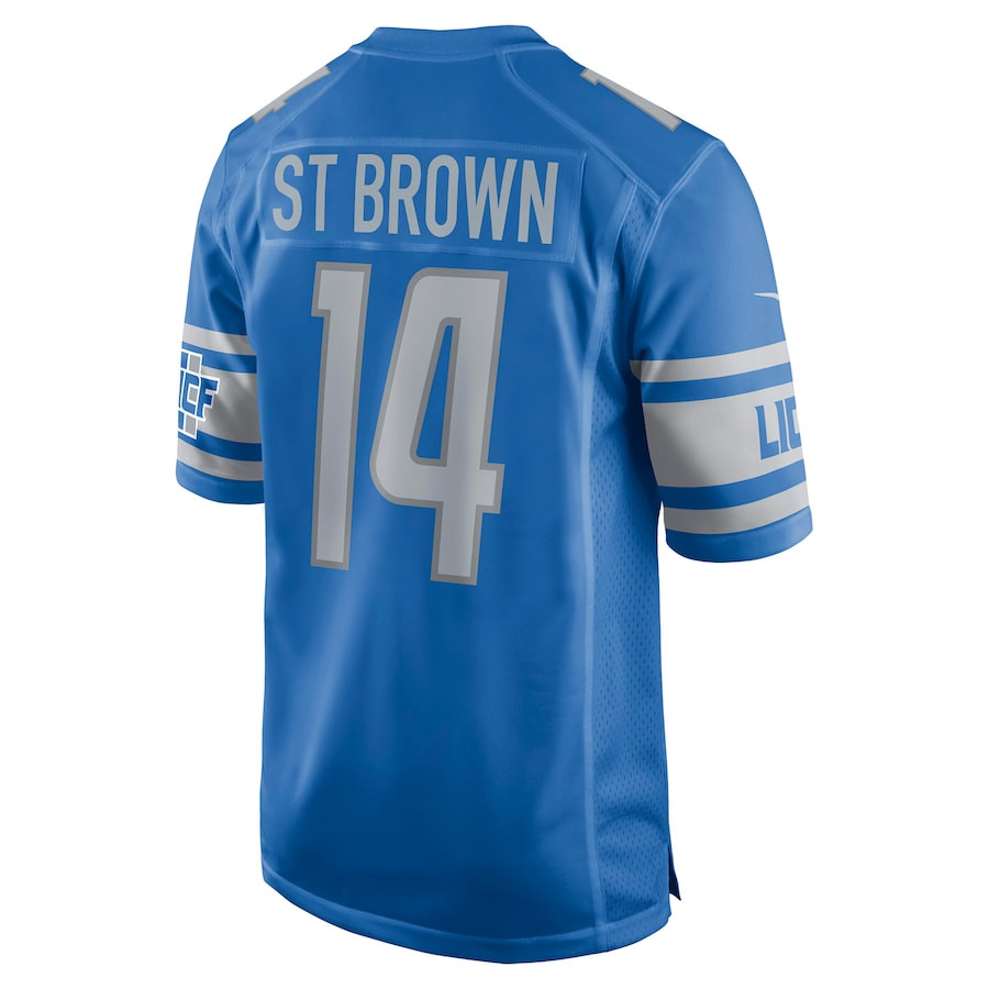 Amon-Ra St. Brown 14 Detroit Lions Men Game Jersey - Blue JS4770 nicesnker - Image 3