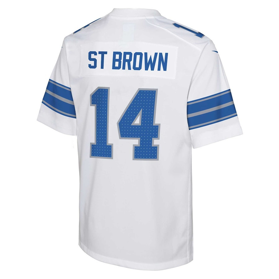 Amon-Ra St. Brown 14 Detroit Lions Player Game YOUTH Jersey - White JS2047 nicesnker - Image 3