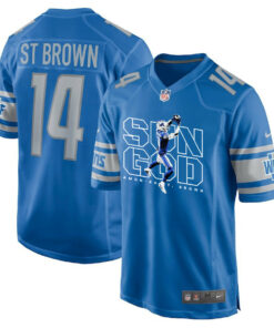 Amon-Ra St. Brown 14 Detroit Lions Sun God Game Men Jersey - Blue JS8008 nicesnker