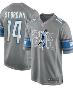 Amon-Ra St. Brown 14 Detroit Lions Sun God Game Men Jersey - Silver JS2800 nicesnker