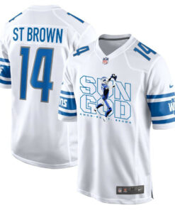 Amon-Ra St. Brown 14 Detroit Lions Sun God Game Men Jersey - White JS3582 nicesnker