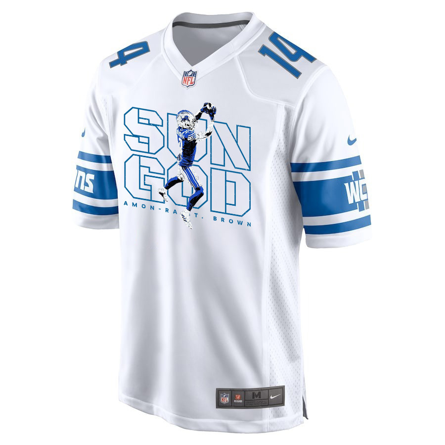 Amon-Ra St. Brown 14 Detroit Lions Sun God Game Men Jersey - White JS3582 nicesnker - Image 2