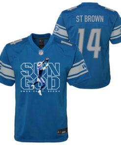 Amon-Ra St. Brown 14 Detroit Lions Sun God Game YOUTH Jersey - Blue JS9146 nicesnker