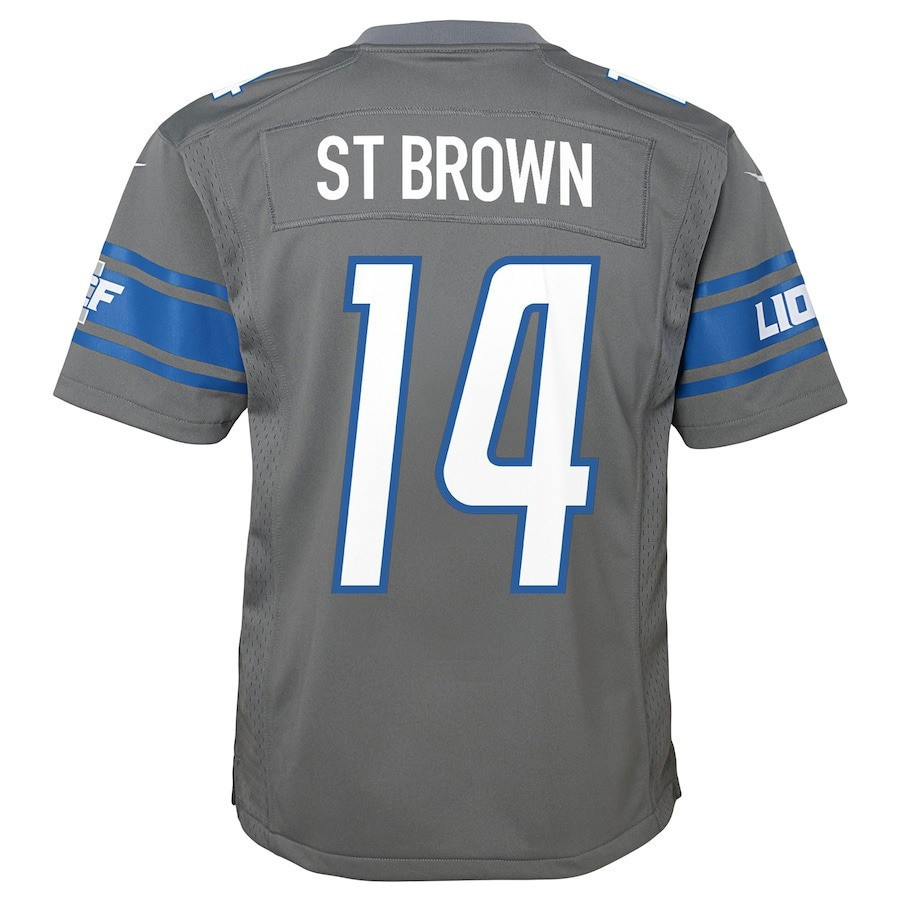 Amon-Ra St. Brown 14 Detroit Lions Sun God Game YOUTH Jersey - Silver JS8086 nicesnker - Image 3