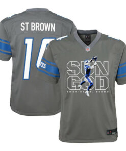 Amon-Ra St. Brown 14 Detroit Lions Sun God Game YOUTH Jersey - Silver JS8086 nicesnker