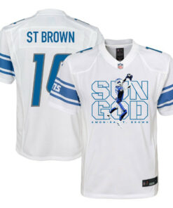 Amon-Ra St. Brown 14 Detroit Lions Sun God Game YOUTH Jersey - White JS5479 nicesnker