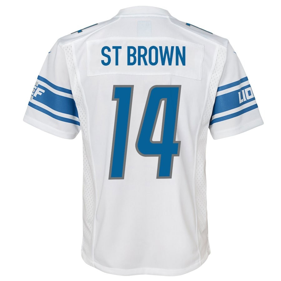 Amon-Ra St. Brown 14 Detroit Lions Sun God Game YOUTH Jersey - White JS5479 nicesnker - Image 3