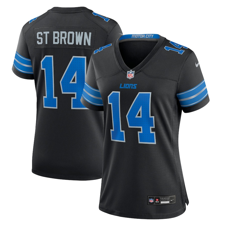 Amon-Ra St. Brown 14 Detroit Lions Women's 2nd Alternate Game Jersey - Black JS5672 nicesnker