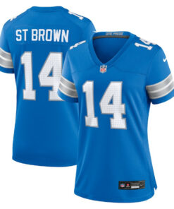 Amon-Ra St. Brown 14 Detroit Lions Women's Team Game Jersey - Blue JS8322 nicesnker