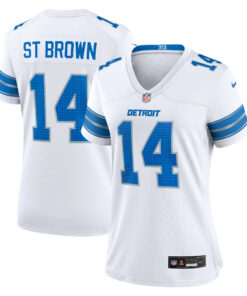 Amon-Ra St. Brown 14 Detroit Lions Women's White Game Jersey - White JS8705 nicesnker