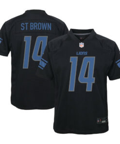 Amon-Ra St. Brown 14 Detroit Lions YOUTH Fashion Game Jersey - Black JS5521 nicesnker