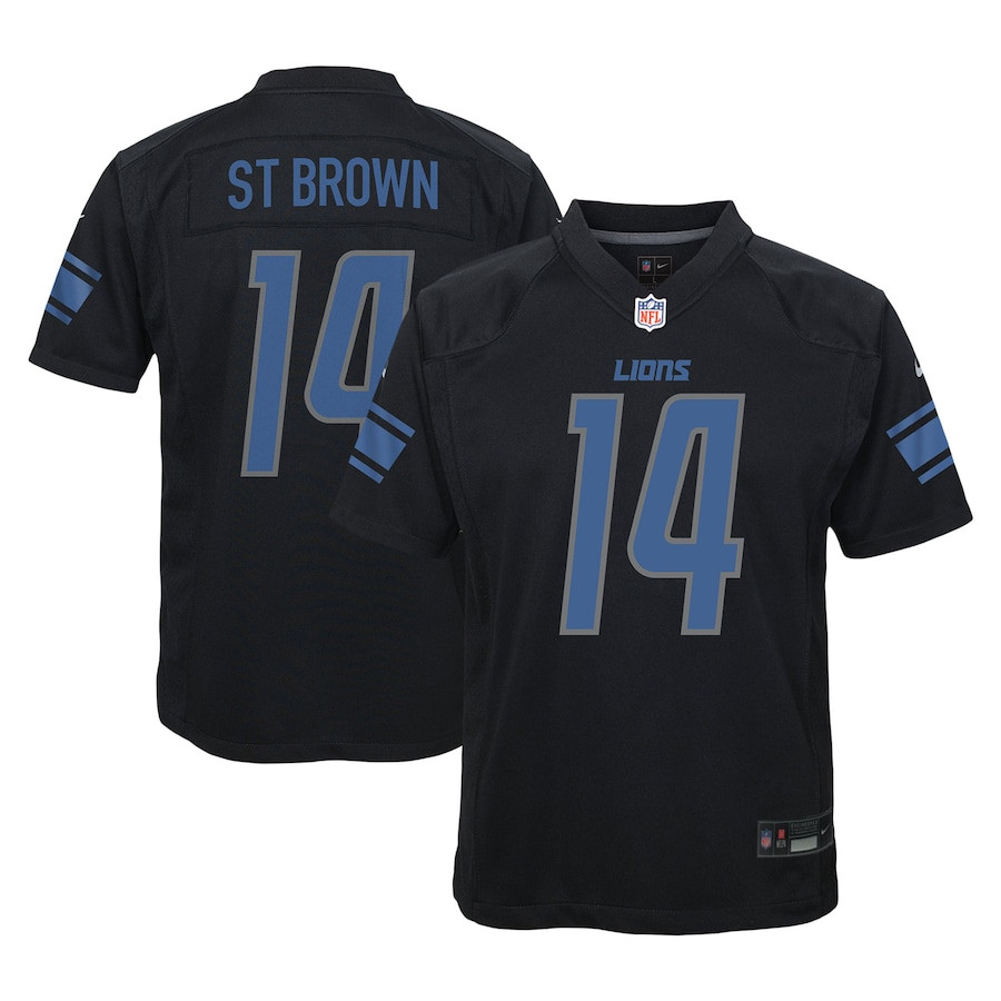 Amon-Ra St. Brown 14 Detroit Lions YOUTH Fashion Game Jersey - Black JS5521 nicesnker