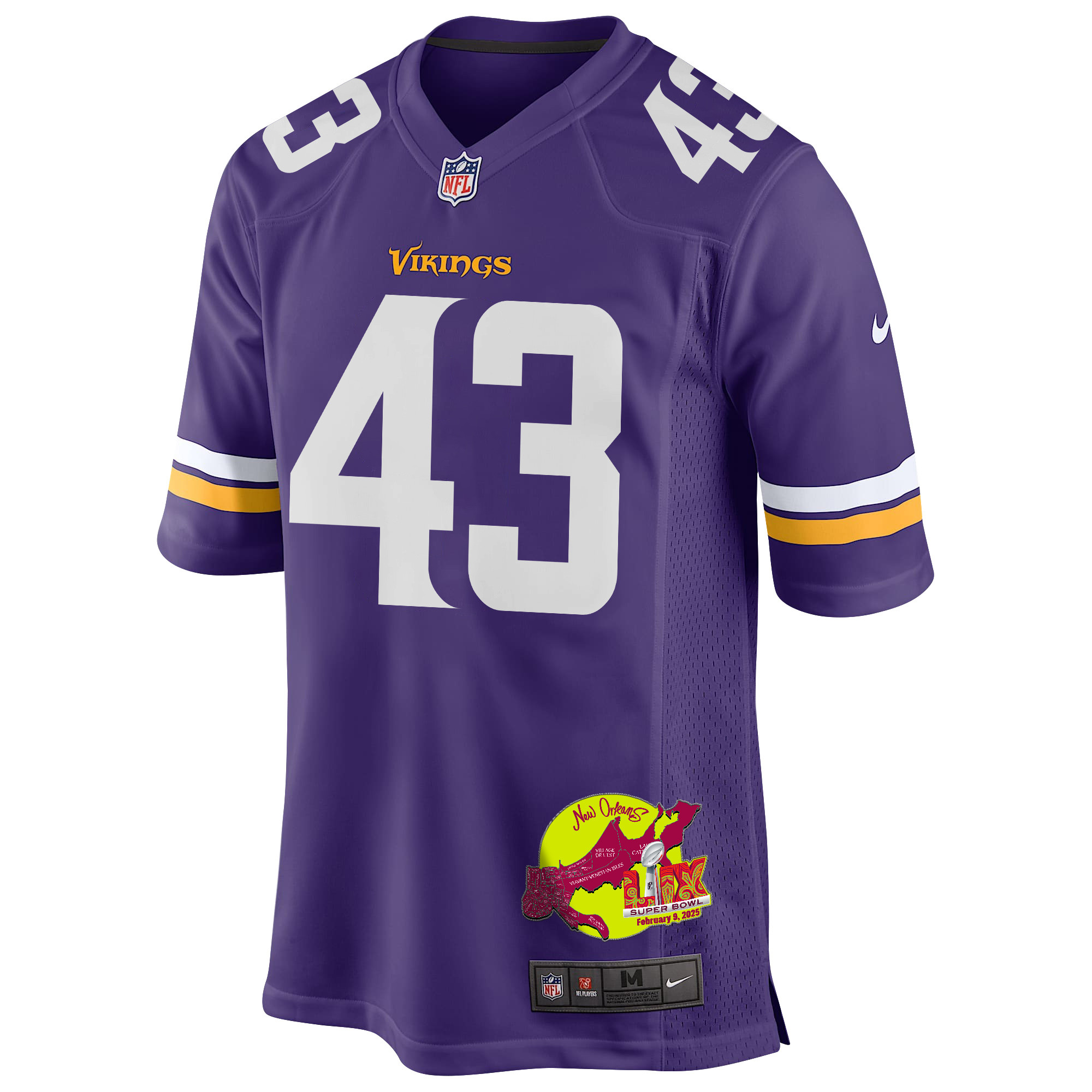 Andrew Van Ginkel 43 Minnesota Vikings Super Bowl LIX New Orleans Patch Game Men Jersey - Purple JS7529 nicesnker - Image 3