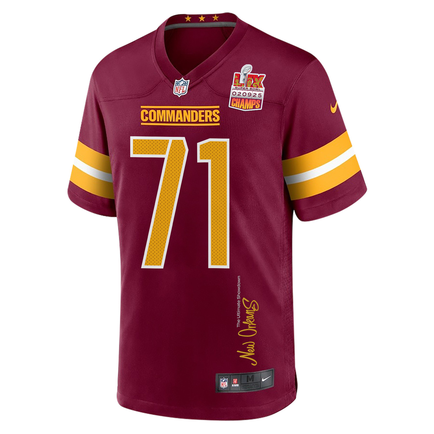 Andrew Wylie 71 Washington Commanders Super Bowl LIX Champions Patch 'New Orleans - The Ultimate Showdown' EMBROIDERED Game Men Jersey - Burgundy JS1622 nicesnker - Image 3