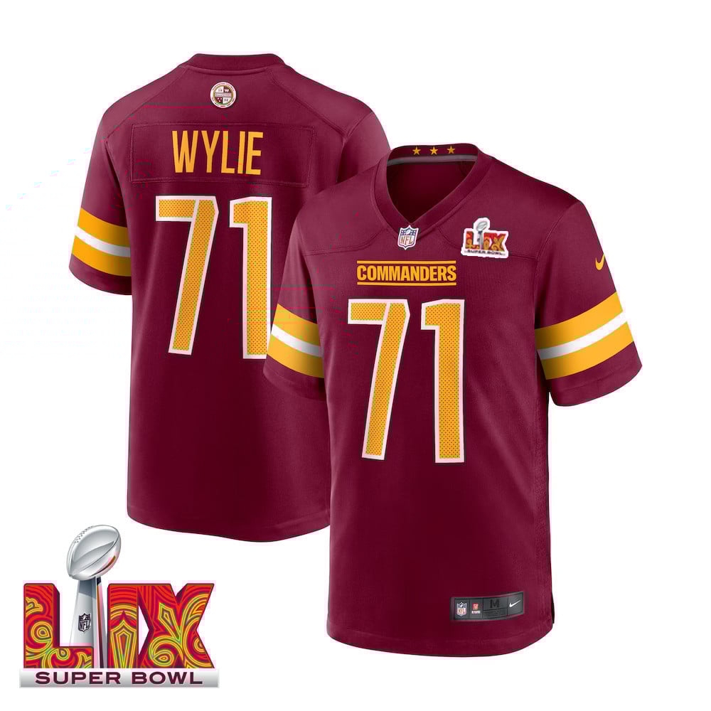 Andrew Wylie #71 Washington Commanders Super Bowl LIX Jersey - Men's - Burgundy JS4913 nicesnker
