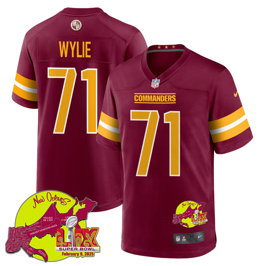 Andrew Wylie 71 Washington Commanders Super Bowl LIX New Orleans Patch Game Men Jersey - Burgundy JS2550 nicesnker