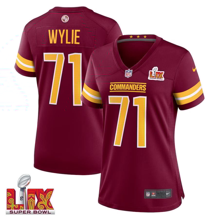 Andrew Wylie #71 Washington Commanders Super Bowl LIX Women's Jersey - Burgundy JS5549 nicesnker