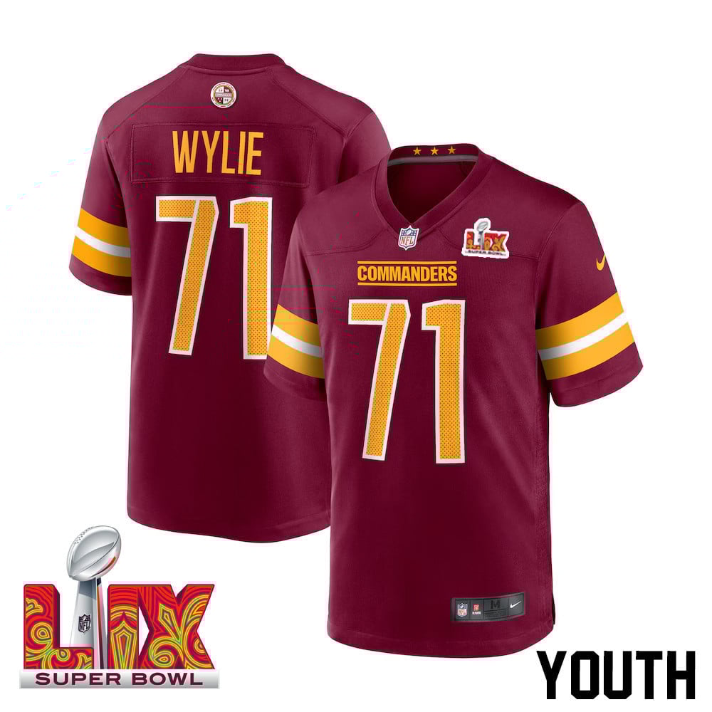 Andrew Wylie #71 Washington Commanders Super Bowl LIX Youth Jersey - Burgundy JS6856 nicesnker
